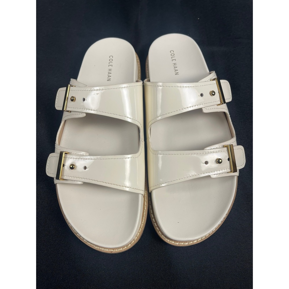 Cole Haan Grand 360 Ivory Patent Leather Double Strap Slide Sandals W31883 11B